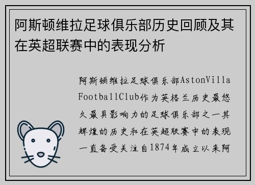 阿斯顿维拉足球俱乐部历史回顾及其在英超联赛中的表现分析
